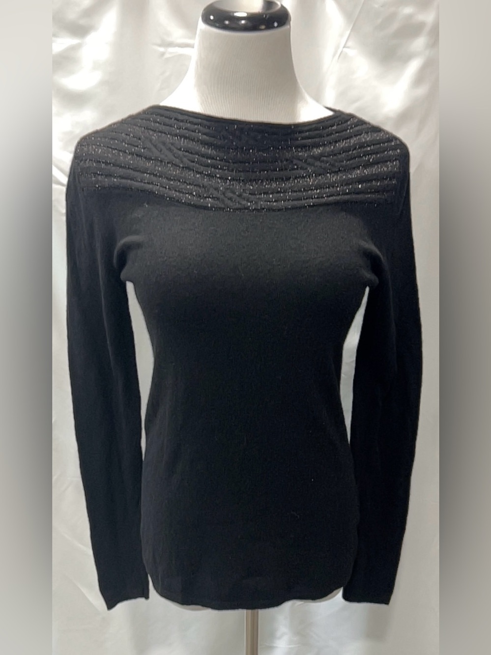 Esprit Black Shimmer Trim Long Sleeve Sweater Top Womens Size M Medium